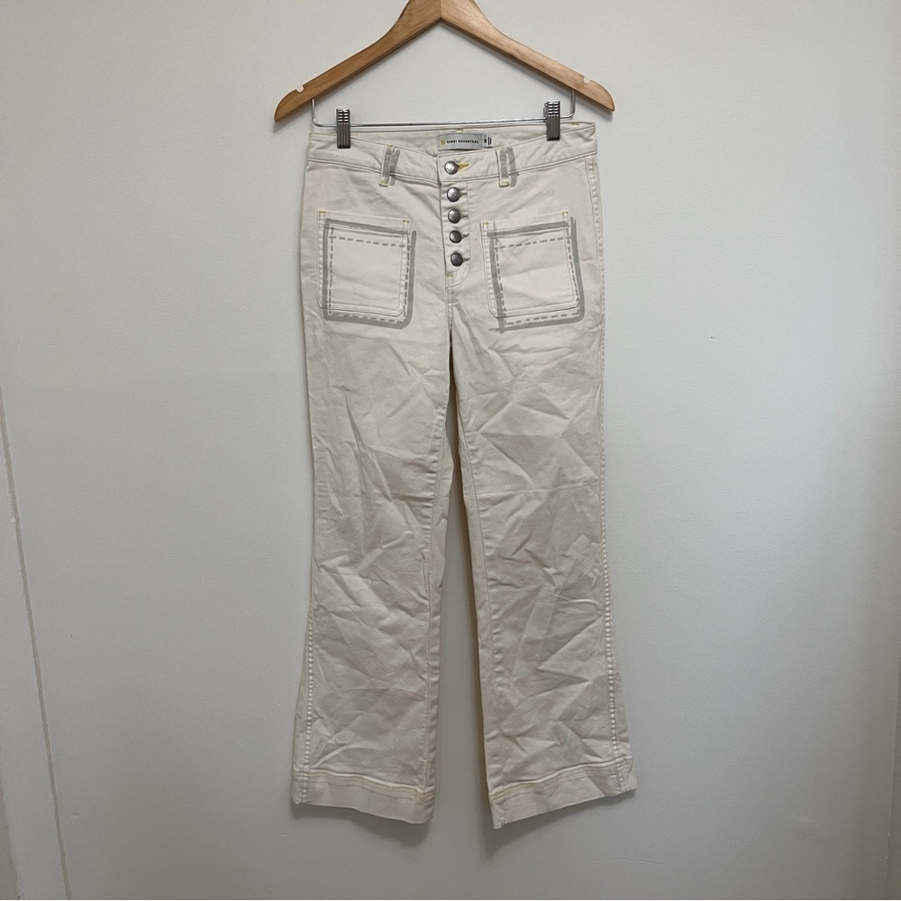 Kerri Rosenthal Cream Denim Crop Flare Jeans Size 28